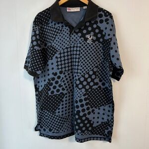 Slazenger Mens Golf Polo Shirt XL Blue Black Polka‎ Dot Golf Club Embroidered